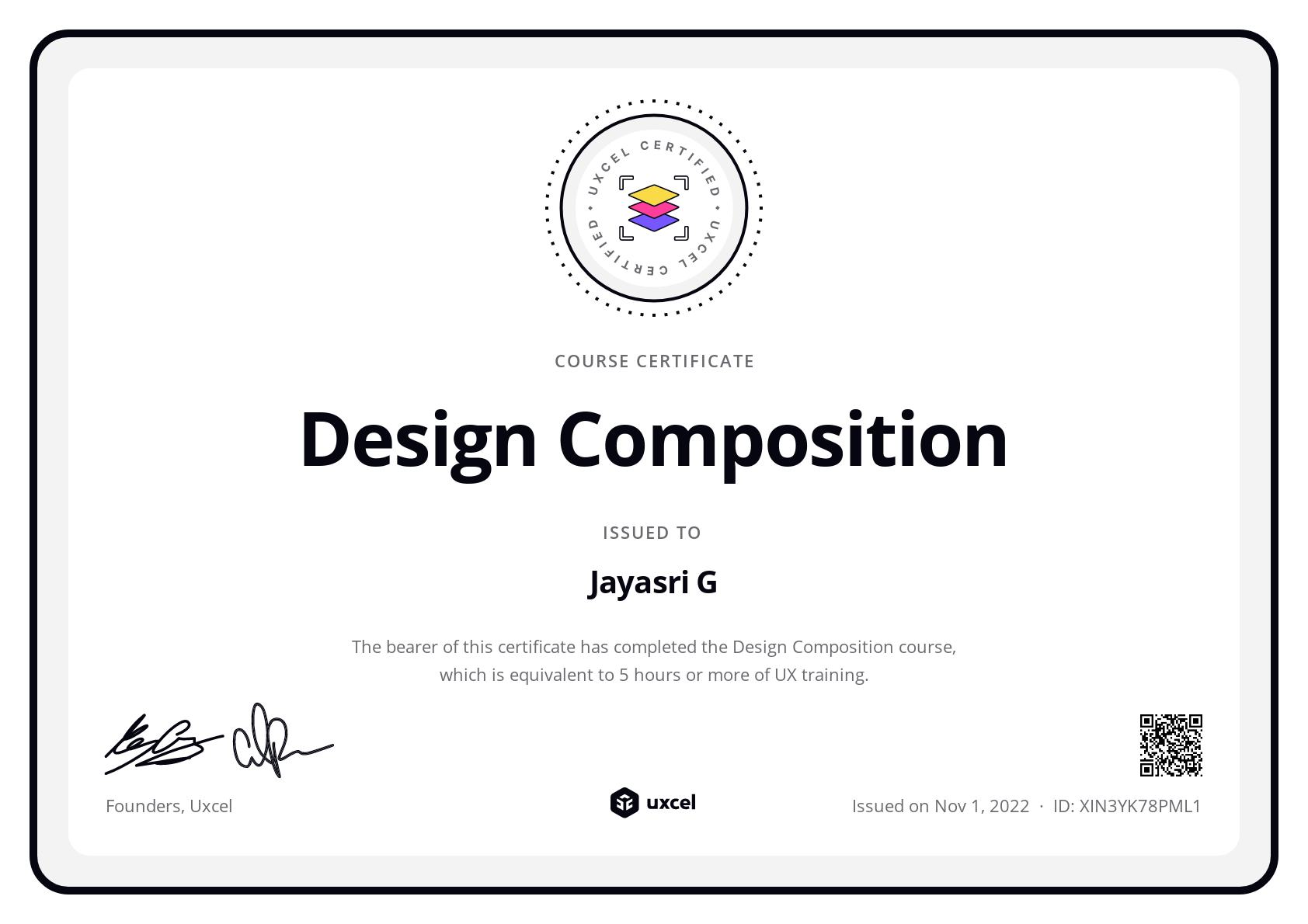 Jayasri G's certificate